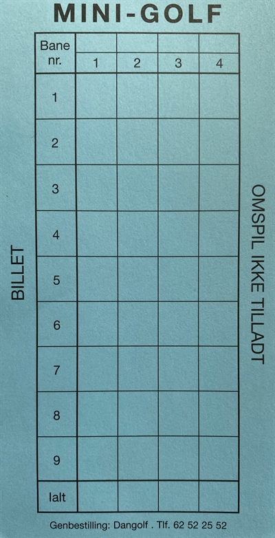 Scorekort 9 huller, 4 spillere